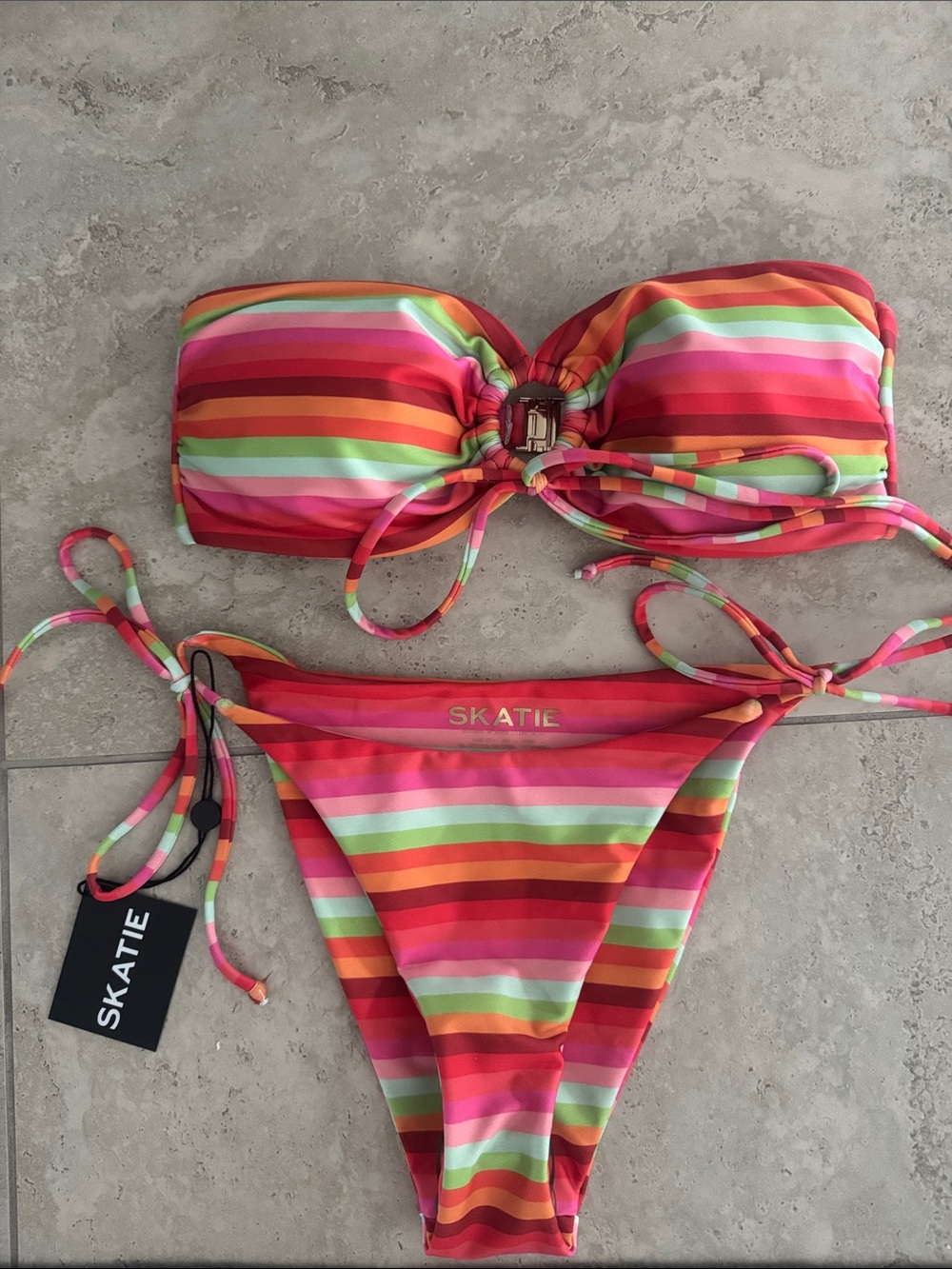 Skatie Rainbow Striped Bandeau Bikini